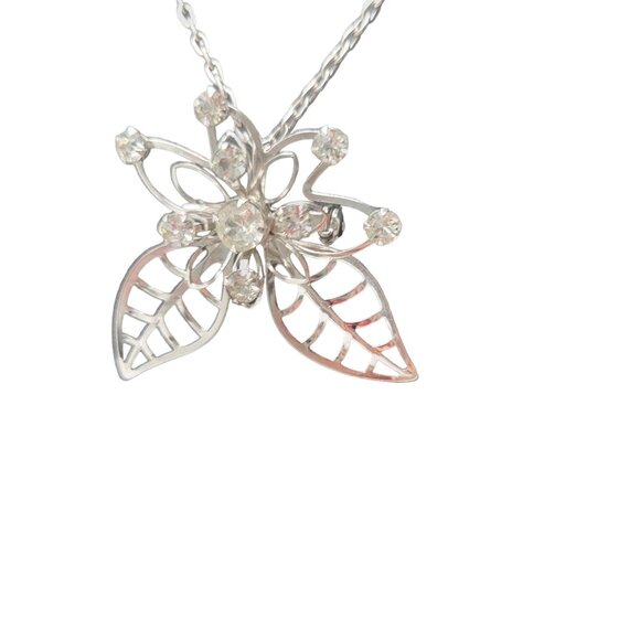 Vtg Signed B N Rhinestone Flower Leaf Necklace Earrings Set Demiparure Brooch Pe - Picture 8 of 16